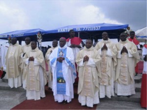 Bishop Bushu in the company of his newly ordained Priests