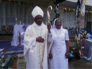 Mgr Bushu & Sr Magaret Mary after the 25th anniversary mass.