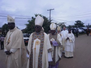 Mgr. Samuel Kleda(L), Cardinal Christian Tumi in the procession