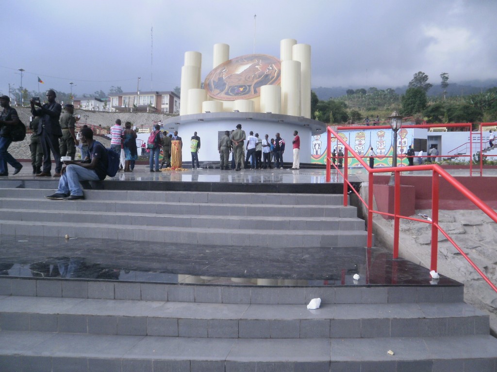 An aerial view of the Reunification Monument in Buea