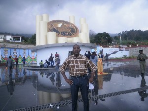 iCameroon's journalist, Walter Wilson Nana, takes a memorial pic in front of the Reunification Monument in Buea, Wednesday, Feb 19 2014 after the inaugual by President Biya